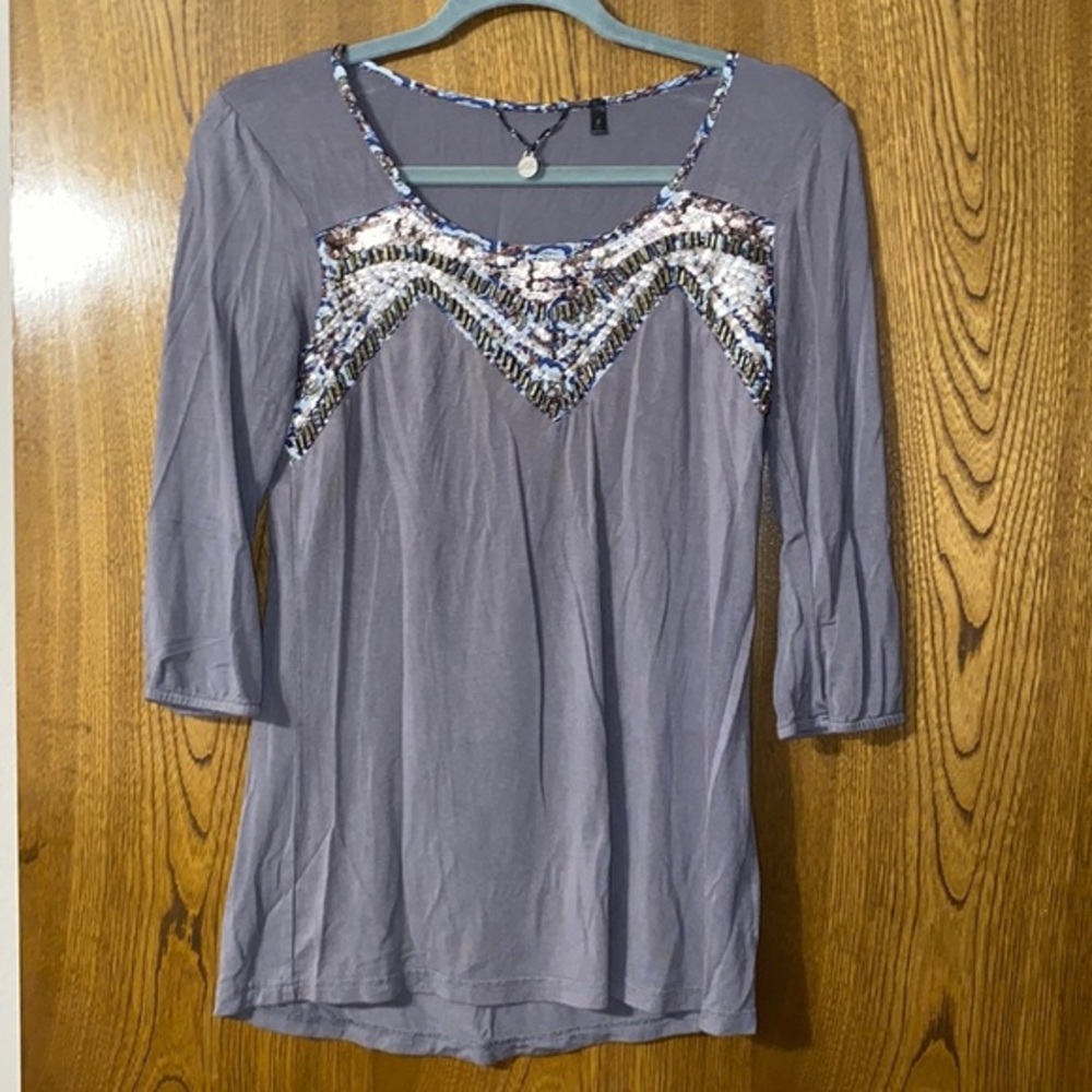 BKE boutique Bamboo Rayon Beaded Blouse size Small